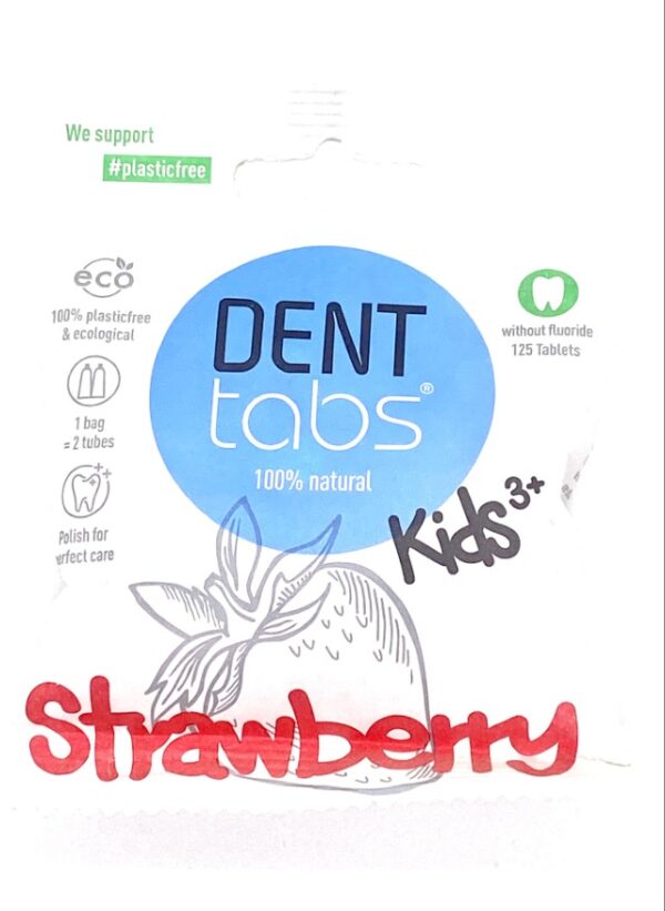 Dentífrico Natural en Tabletas Sin Flúor, Fresa 125 tabletas, Denttabs
